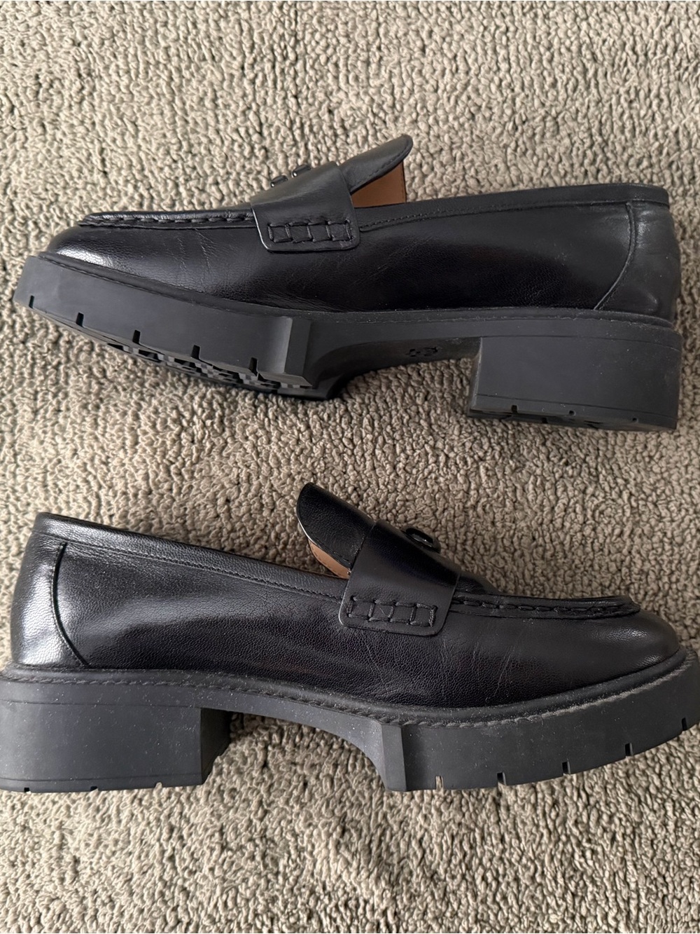 Coach Leah Black Leather Loafers - Picture 3 of 6